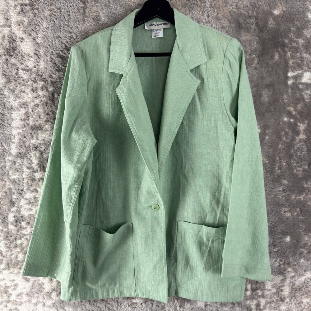 Cathy Daneils Size M Career Notched Blazer Jacket Green Single Button V Neck